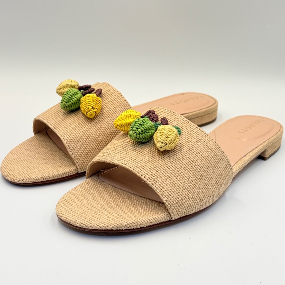 Talbots‎ Keri Embellished Woven Straw Slides Beige Raffia Fruit Womens 8M Flats